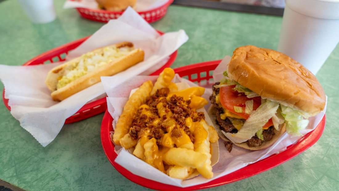 Second Street Lunch Triple Cheeseburger Bacon Cheese Fries and Hot Dog Fully Dressed.jpg